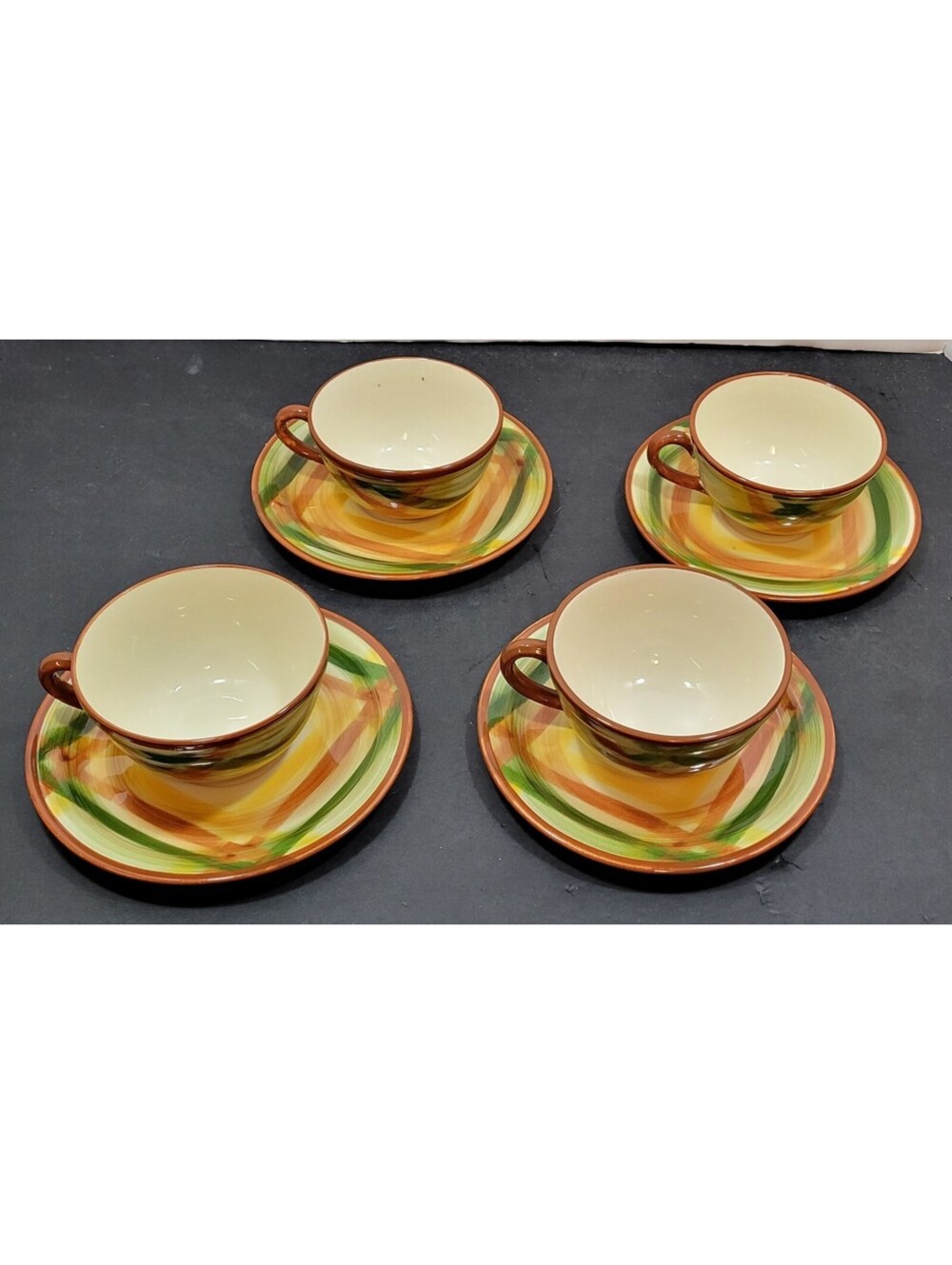MCM Metlox Vernonware Poppytrail Homespun 4 Cups and 4 Saucers - Lot of 8 (B)